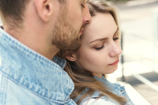 Young and sensual couple during a date outdoors photo