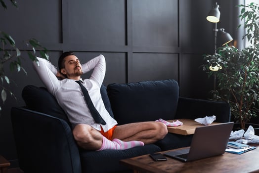 Happy businessman enjoying of distant work at home photo