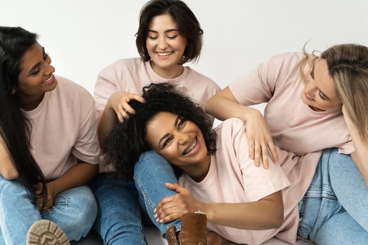 Multicultural diversity and friendship. Group of different ethnicity women. photo