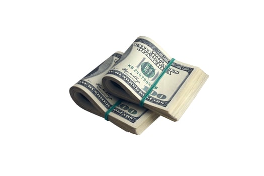 Bundle of US dollar bills isolated on white. Pack of american money with high resolution on perfect white background photo
