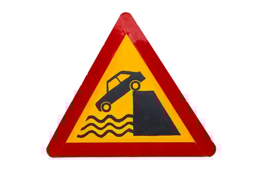 Road sign Departure to quay, Road sign indicating that the car can fall into the river photo