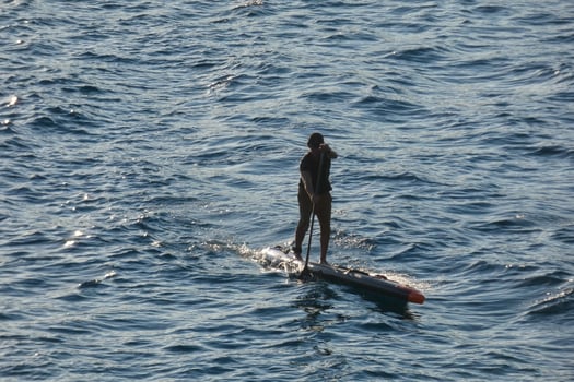 swimmer on vacation paddle surfing in the mediterranean sea photo