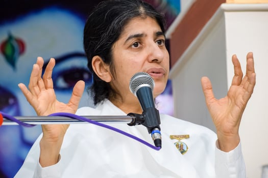 New Delhi, India, October 16 2022 - BK Shivani during meditation session, Shivani Verma, better known as BK Shivani, is a teacher in the Brahma Kumaris spiritual yoga and meditation movement of India photo
