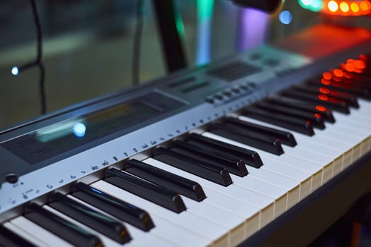 The piano keyboard close up. Musical instrument photo