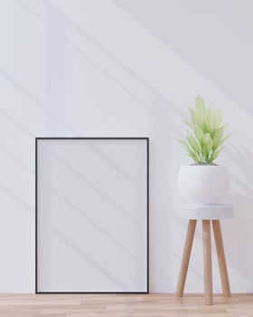 Living room on the white wall background, tree on cabinet, minimal style ,frame form mock up - 3D rendering - photo
