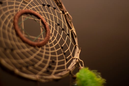 Wicker dream catcher. Shamanic decoration. Magic item. Fractal of threads. photo