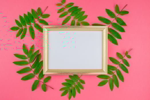 Frame mock up with fresh green leaves photo