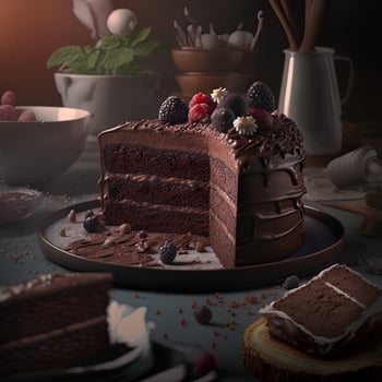 Delicious dessert, elegant, homemade chocolate cake photo