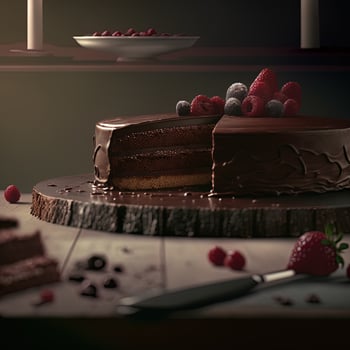 Delicious dessert, elegant, homemade chocolate cake photo