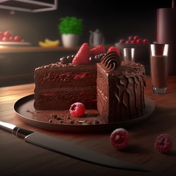 Delicious dessert, elegant, homemade chocolate cake photo