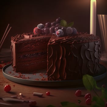 Delicious dessert, elegant, homemade chocolate cake photo
