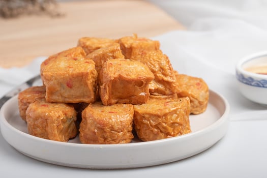 Deep Fried Chicken Roll in a white plate photo