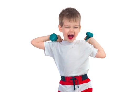 Little boy with a dumbbell photo
