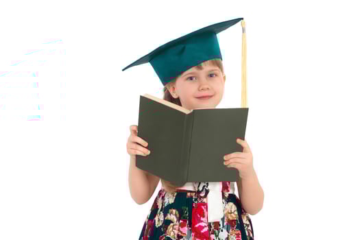 Girl in a hat with a book photo