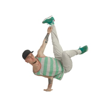 break dancer posing on one arm photo
