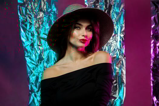 glamour woman in hat with wide brim photo
