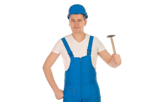portrait of man builder in blue uniform photo