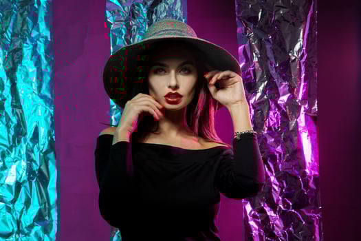 Hot beautiful woman in hat with wide brim photo