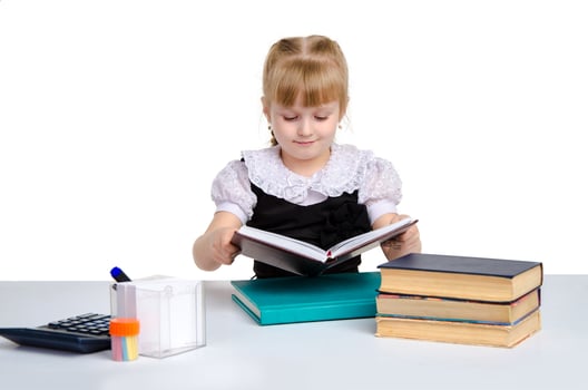 young schoolgirl in uniform read photo