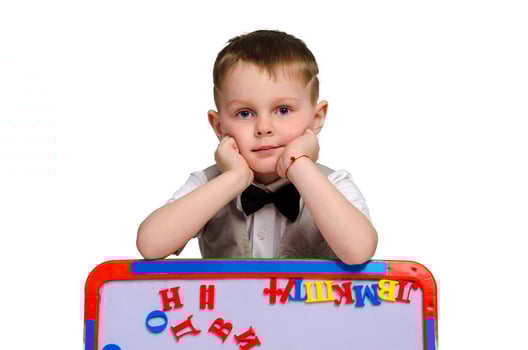 elegant little schoolboy with bowtie photo