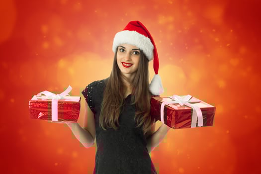 cute woman in santa hat smiling photo