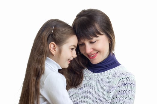Portrait of a remarkable young mother and daughter close-up photo