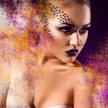 Square photo of sexy woman with unusually pattern