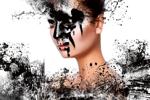 Horizontal photo of sexy woman with paint on face