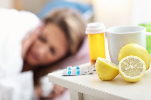 Sick woman at home photo