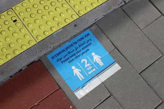 Prohibition and warning signs against covid epidemic. photo