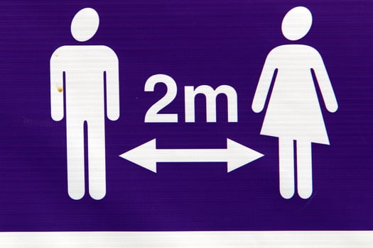 Prohibition and warning signs against covid epidemic. photo