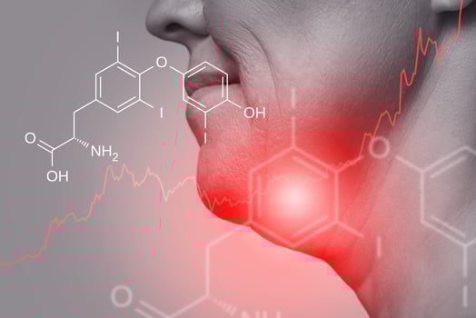 Female neck and triiodothyronine hormone formula photo