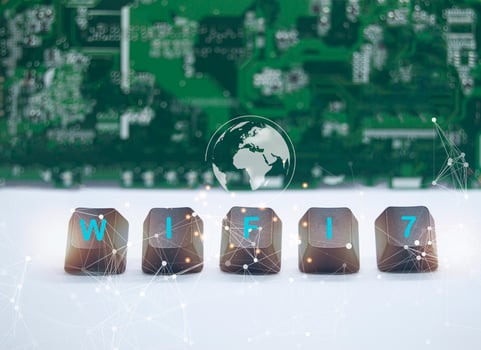 Concept of Wi-Fi 7 or Wi-Fi 7 development, high-speed connection, new world communication photo