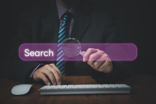 Man use computer to Searching for information.Search On Virtual Screen Data Search Technology Search Engine Optimization.Internet website online concept. photo