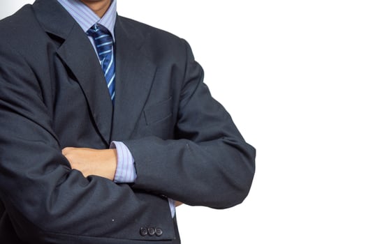 Businessman person portrait suit modern work on white background copy space. photo