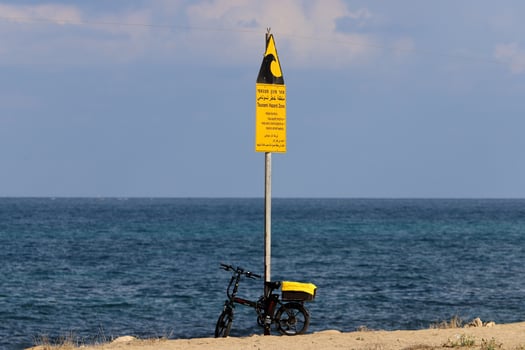 Road information sign installed on the side of the road in Israel. photo