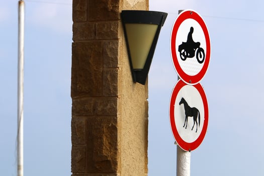 Road information sign installed on the side of the road in Israel. photo