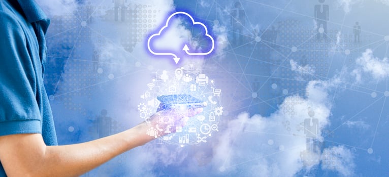 Concept of business men using cloud computing online, convenient, economical, energy-saving and low-cost. photo