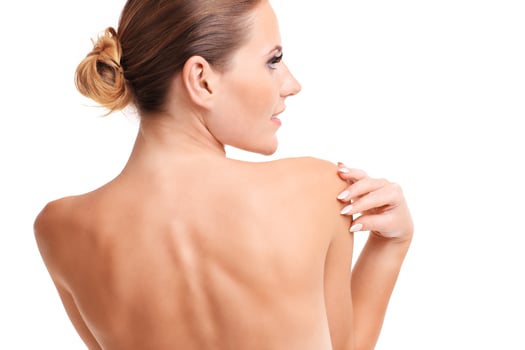 Sensual naked woman with towel photo