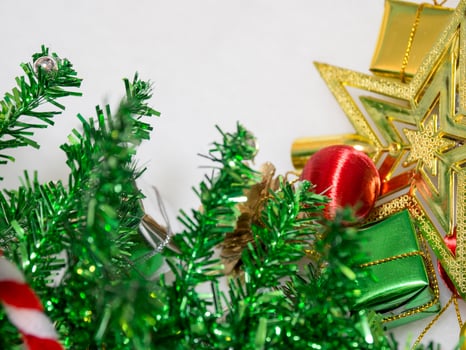 Christmas decor on snow. Merry Christmas and happy new year concept photo