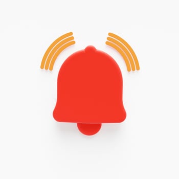 Red ringing bell icon. Subscribe notification button. Alarm reminder for subscribers. Social media, blogging and streaming concept. 3d render illustration. photo