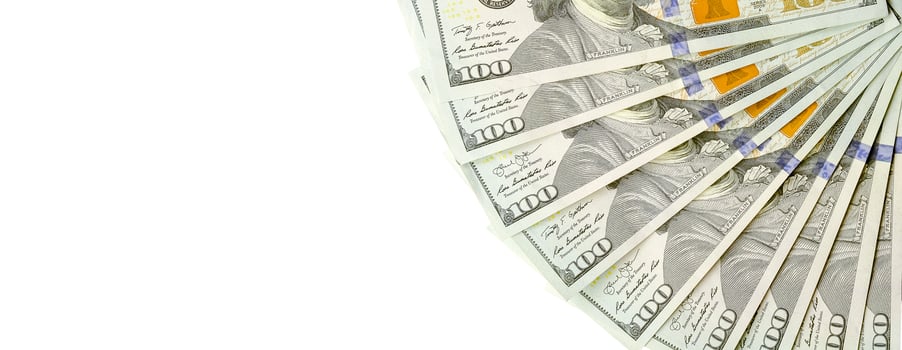 Dollar bills. American money isolated on white with copy space photo