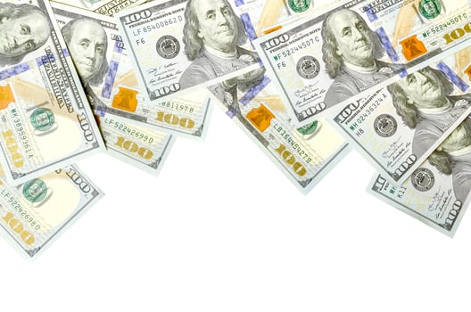 Dollar bills. American money isolated on white with copy space photo