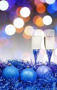 glasses, blue Xmass balls on blurry background 10 photo