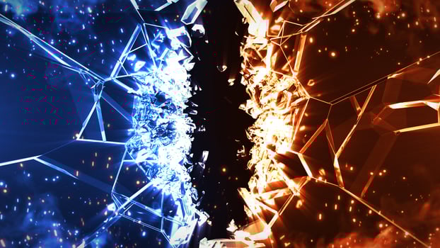 Fire and Ice Concept Design with spark. 3d illustration. photo