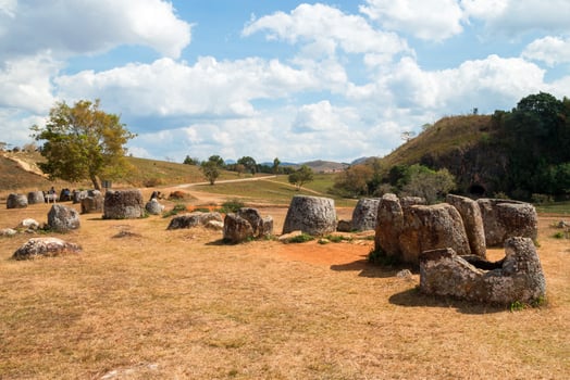 Unique archaeological landscape destroyed from cluster bombs - Plain of Jars. Phonsovan, Xieng Khouang Province, Laos. photo