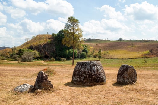 Unique archaeological landscape destroyed from cluster bombs - Plain of Jars. Phonsovan, Xieng Khouang Province, Laos. photo