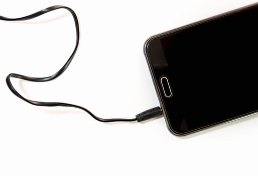 Flat line cable of audio jack connect to smart phone photo