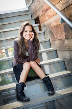 Mixed Race Young Adult Woman Portrait on Staircase photo