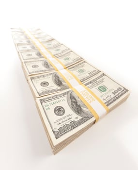 Fading Row of Hundred Dollar Bills Stacks photo